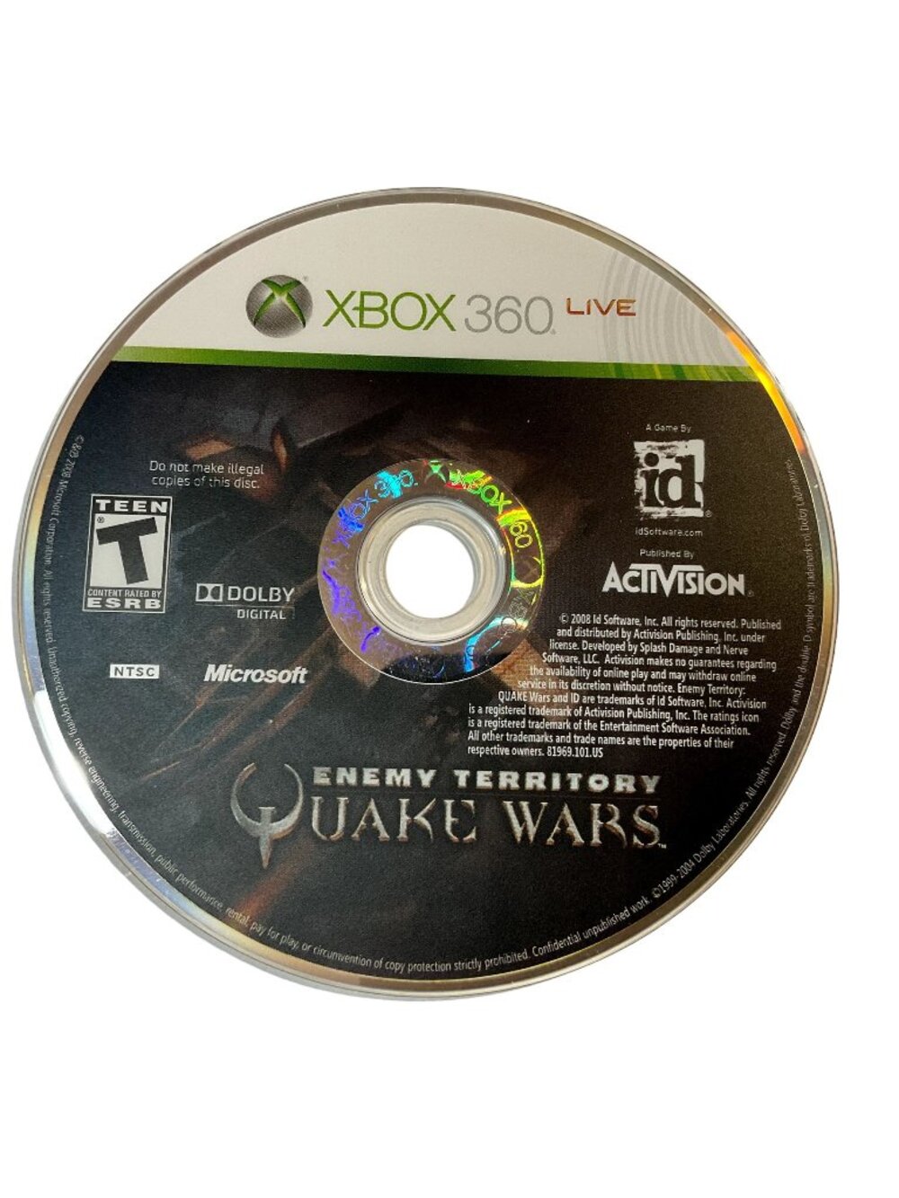Xbox 360 "Quake Wars Enemy Territory" Disc Only No Box Teen Rating